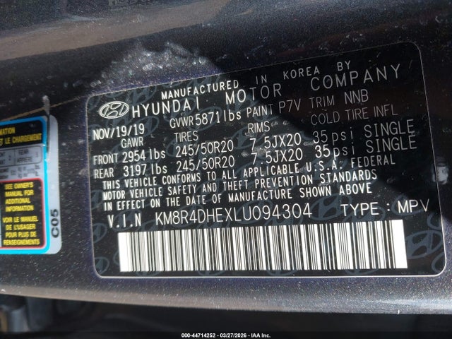 Aukcja sprzedaży 2020 Hyundai Palisade Sel, vin: KM8R4DHEXLU094304, numer aukcji: 44714252