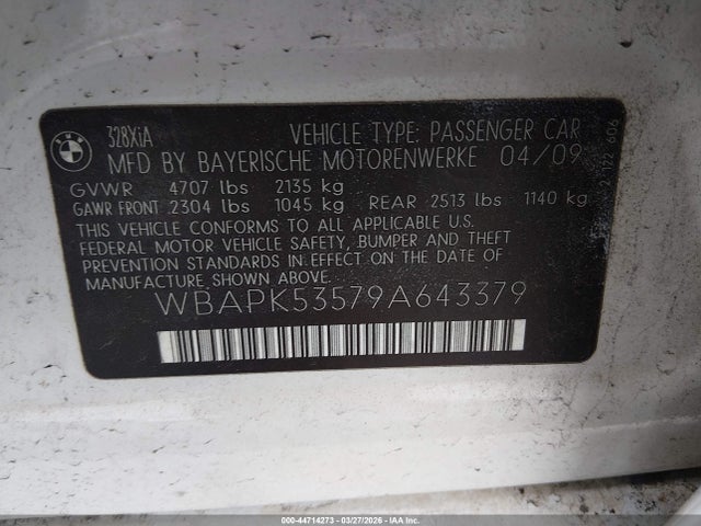 2009 BMW 328I WBAPK53579A643379 Photo 8