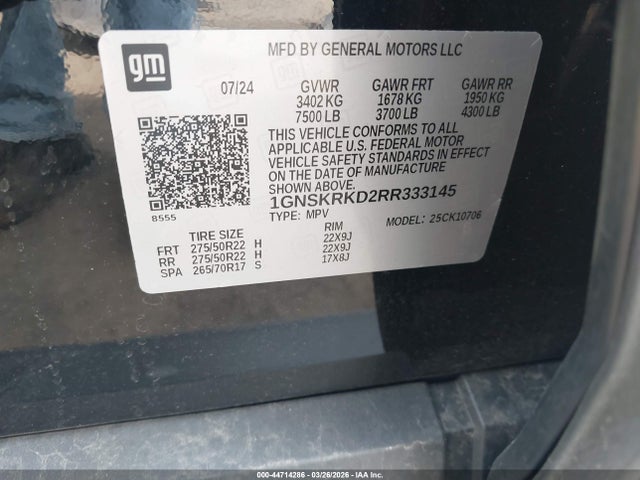1GNSKRKD2RR333145 Chevrolet Tahoe 4wd Rst