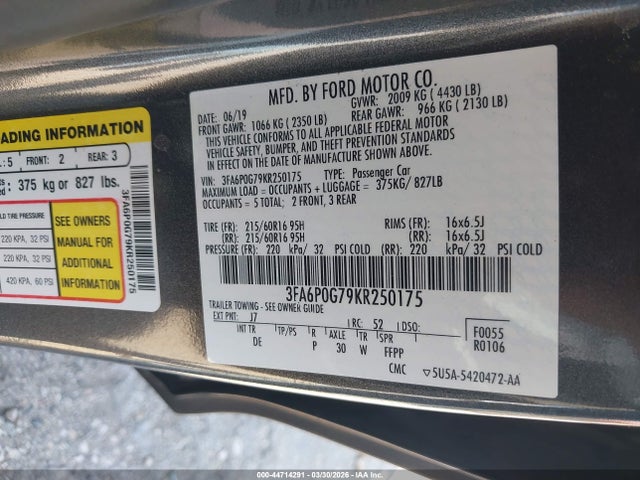 Ford FUSION S 2019 3FA6P0G79KR250175 Image 9