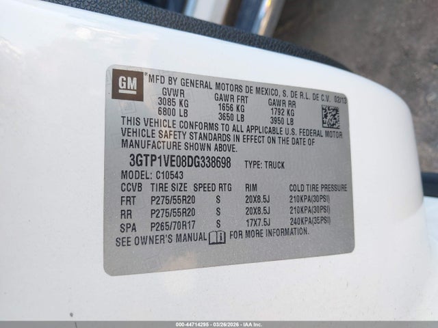 Aukcja sprzedaży 2013 Gmc Sierra 1500 Sle, vin: 3GTP1VE08DG338698, numer aukcji: 44714295