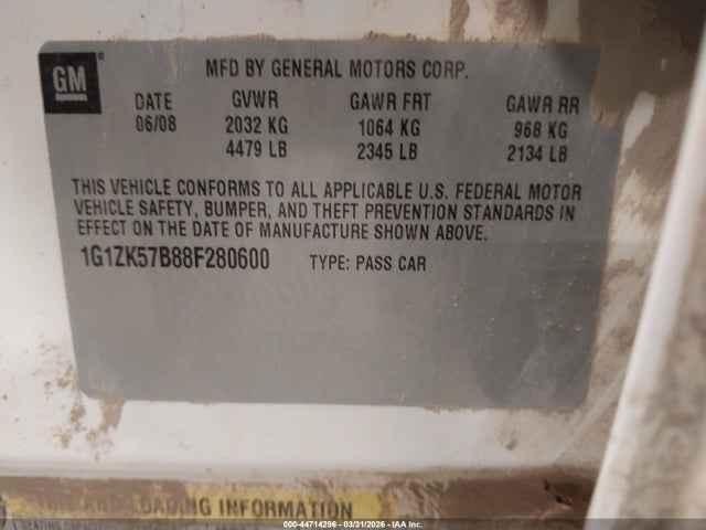 Aukcja sprzedaży 2008 Chevrolet Malibu Ltz, vin: 1G1ZK57B88F280600, numer aukcji: 44714296