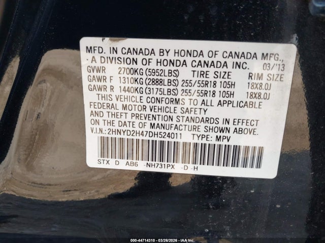 44714310 :رقم المزاد ، 2HNYD2H47DH524011 vin ، 2013 Acura Mdx Technology Package مزاد بيع