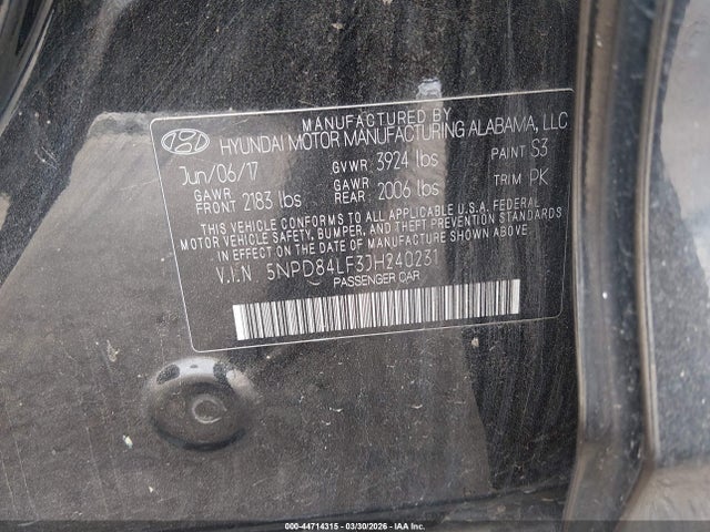 Aukcja sprzedaży 2018 Hyundai Elantra Sel, vin: 5NPD84LF3JH240231, numer aukcji: 44714315