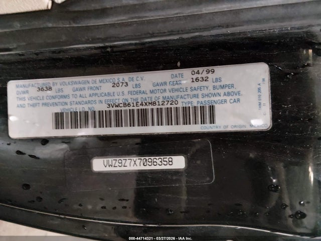 Продаж на аукціоні авто 1999 Volkswagen Cabrio Gl, vin: 3VWCB61E4XM812720, номер лоту: 44714321