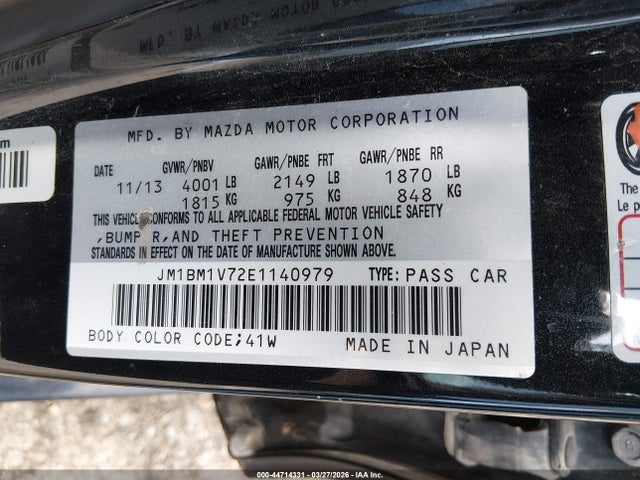 Продаж на аукціоні авто 2014 Mazda Mazda3 I Touring, vin: JM1BM1V72E1140979, номер лоту: 44714331
