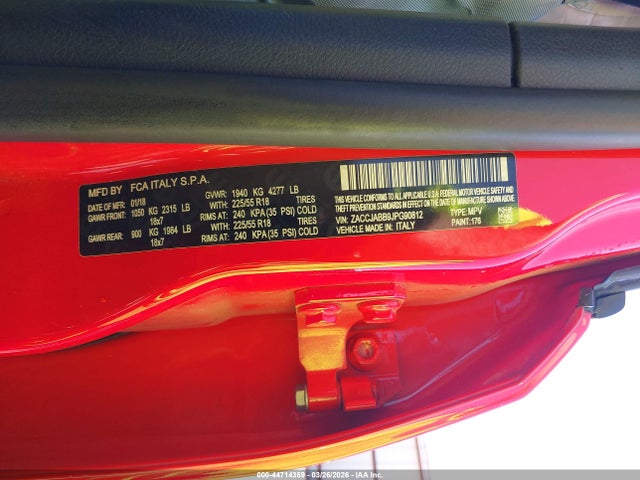 2018 Jeep Renegade Latitude Fwd მანქანა იყიდება აუქციონზე, vin: ZACCJABB9JPG90812, აუქციონის ნომერი: 44714359