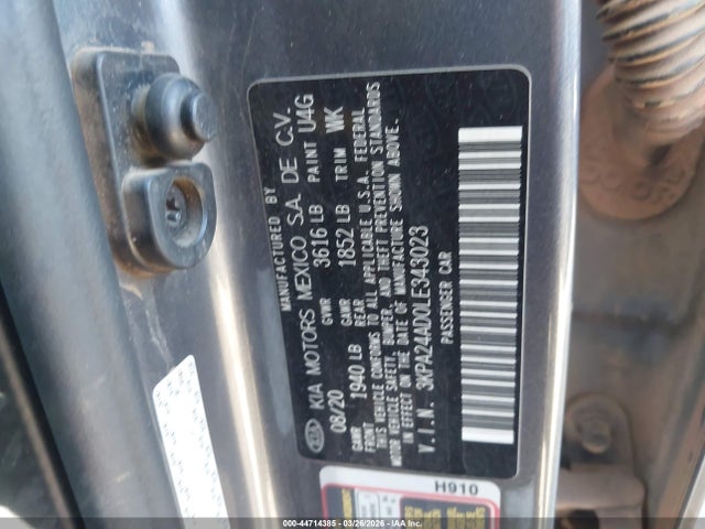 Aukcja sprzedaży 2020 Kia Rio S, vin: 3KPA24AD0LE343023, numer aukcji: 44714385