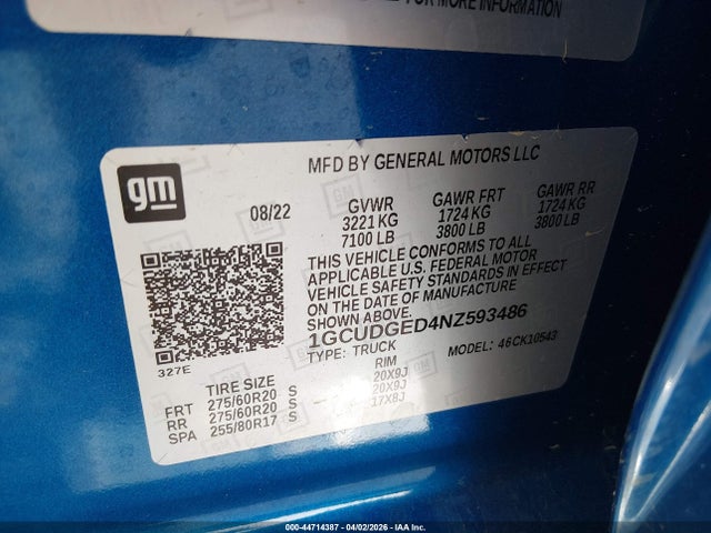 1GCUDGED4NZ593486 Chevrolet Silverado 1500 4wd Short Bed Ltz