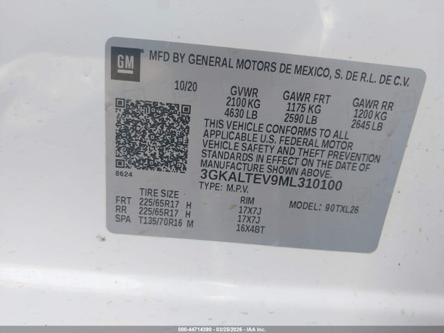 Aukcja sprzedaży 2021 Gmc Terrain Awd Sle, vin: 3GKALTEV9ML310100, numer aukcji: 44714390