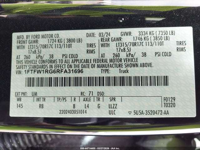 Ford F-150 Raptor 2024 1FTFW1RG6RFA31696 Image 9