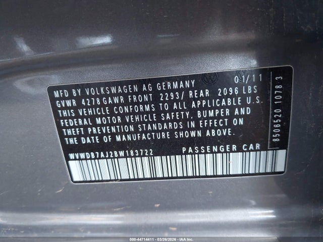Aukcja sprzedaży 2011 Volkswagen Golf 2.5l 4-door, vin: WVWDB7AJ2BW183722, numer aukcji: 44714411