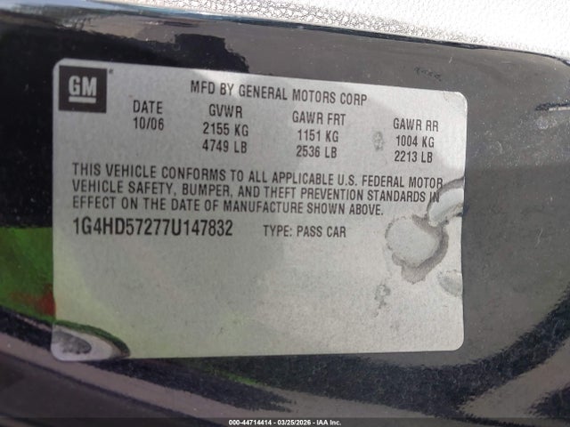 Aukcja sprzedaży 2007 Buick Lucerne Cxl, vin: 1G4HD57277U147832, numer aukcji: 44714414