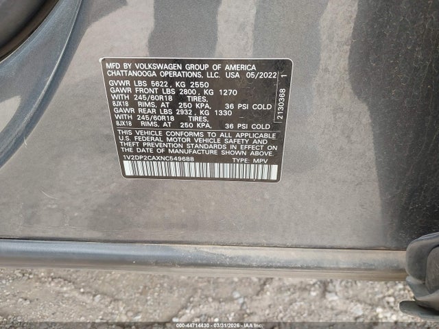 Aukcja sprzedaży 2022 Volkswagen Atlas 2.0t Se, vin: 1V2DP2CAXNC549688, numer aukcji: 44714430