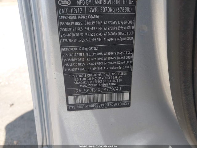 2013 LAND ROVER RANGE ROVER SPORT SALSK2D4XDA779749 Photo 8