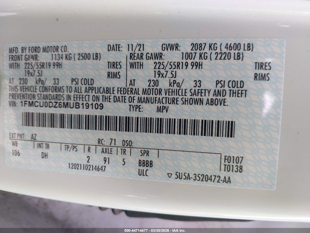 Ford Escape Titanium Hybrid 2021 1FMCU0DZ6MUB19109 Image 9
