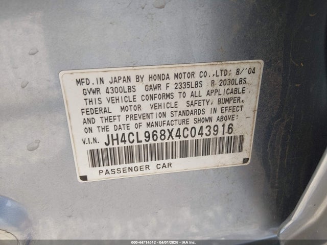 Aukcja sprzedaży 2004 Acura Tsx, vin: JH4CL968X4C043916, numer aukcji: 44714512