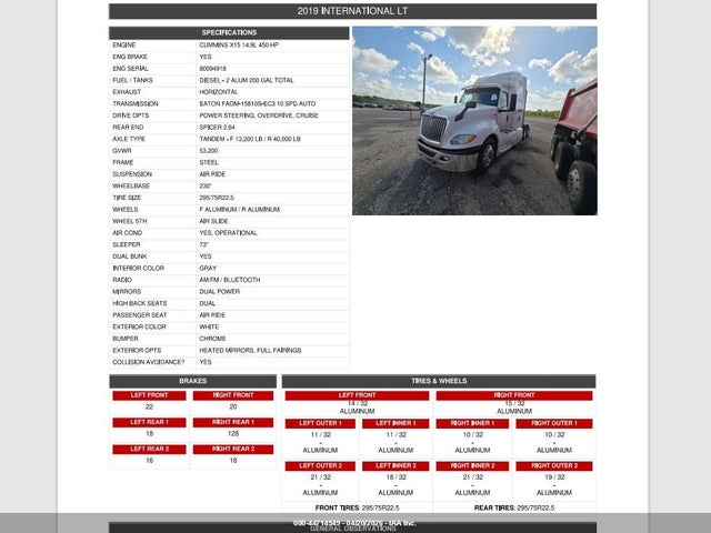 Aukcja sprzedaży 2019 International Lt, vin: 3HSDZAPR4KN208742, numer aukcji: 44714549