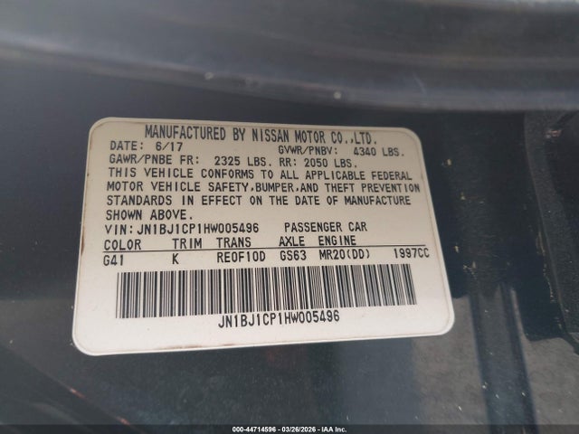 2017 Nissan Rogue Sport Sv მანქანა იყიდება აუქციონზე, vin: JN1BJ1CP1HW005496, აუქციონის ნომერი: 44714596