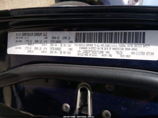 44714598 :رقم المزاد ، 1C6RD7FT5CS171249 vin ، 2012 Ram 1500 St مزاد بيع