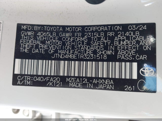 JTND4MBE1R3231518 Toyota COROLLA SE