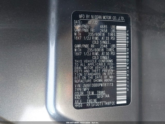 JN8BT3BB0PW181113 Nissan Rogue Sv Intelligent Awd