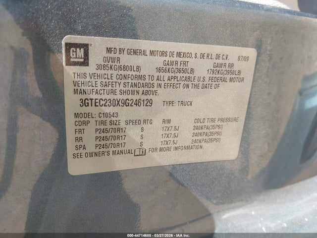 Продажа на аукционе авто 2009 Gmc Sierra 1500 Sle, vin: 3GTEC230X9G246129, номер лота: 44714685