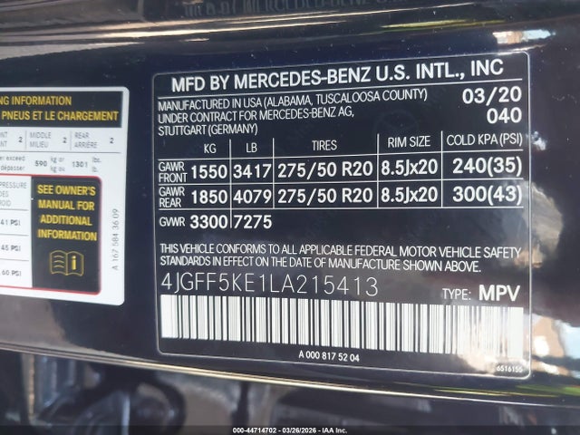 4JGFF5KE1LA215413 Mercedes-Benz Gls 450 4matic