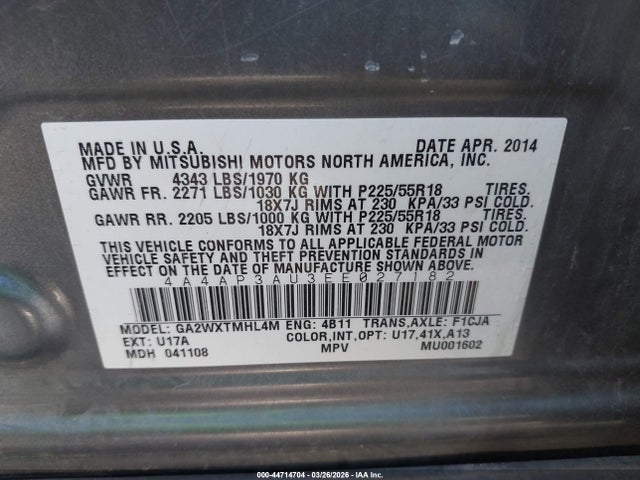 2014 MITSUBISHI OUTLANDER SPORT 4A4AP3AU3EE027182 Photo 8