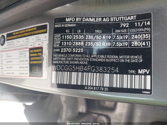 44714708 :رقم المزاد ، WDCGG5HB4FG383254 vin ، 2015 Mercedes-benz Glk 350 مزاد بيع