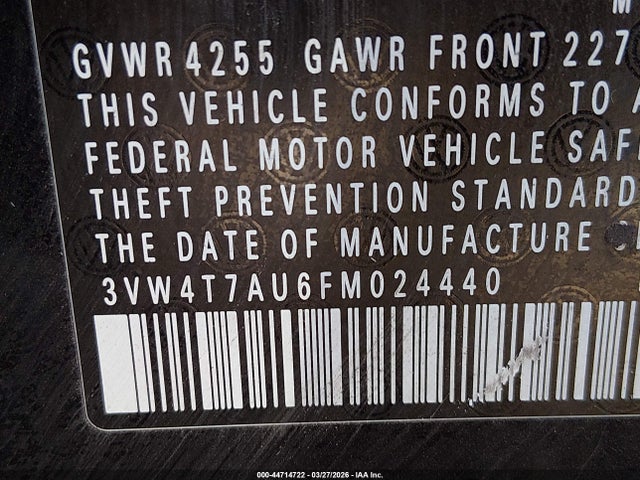 44714722 :رقم المزاد ، 3VW4T7AU6FM024440 vin ، 2015 Volkswagen Golf Gti 2.0t Autobahn 4-door مزاد بيع