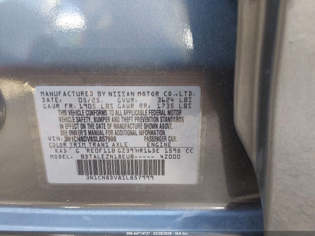 44714727 :رقم المزاد ، 3N1CN8DV8SL857999 vin ، 2025 Nissan Versa 1.6 S مزاد بيع