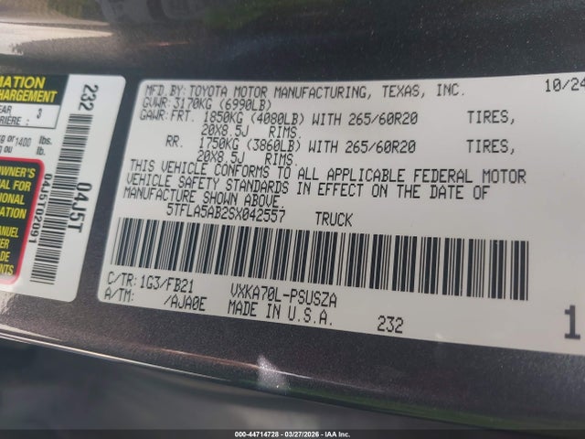 Toyota Tundra Sr5 2025 5TFLA5AB2SX042557 Image 9