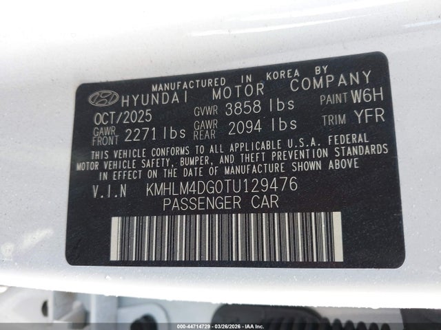 Aukcja sprzedaży 2026 Hyundai Elantra Sel Sport, vin: KMHLM4DG0TU129476, numer aukcji: 44714729