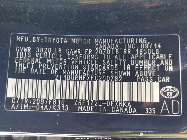 2015 TOYOTA COROLLA 2T1BURHEXFC250782 Photo 8