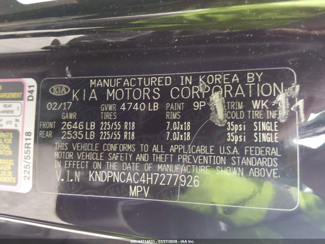 KNDPNCAC4H7277926 KIA Sportage Ex