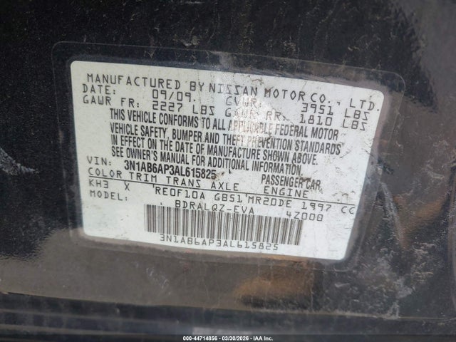 Aukcja sprzedaży 2010 Nissan Sentra 2.0, vin: 3N1AB6AP3AL615825, numer aukcji: 44714856
