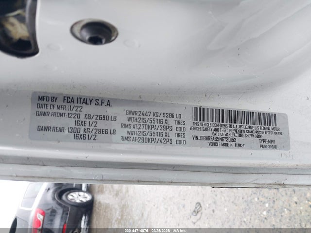 ZFBHRFAB5N6Y30153 RAM Promaster City Cargo Van