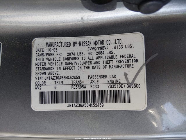 2006 NISSAN 350Z JN1AZ36A56M452459 Photo 8