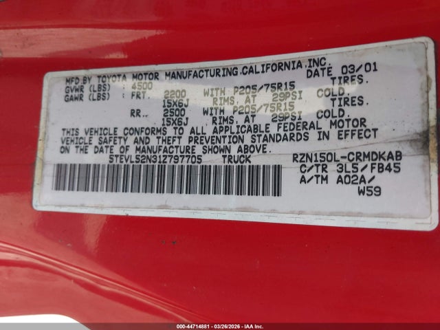 2001 TOYOTA TACOMA 5TEVL52N31Z797705 Photo 8