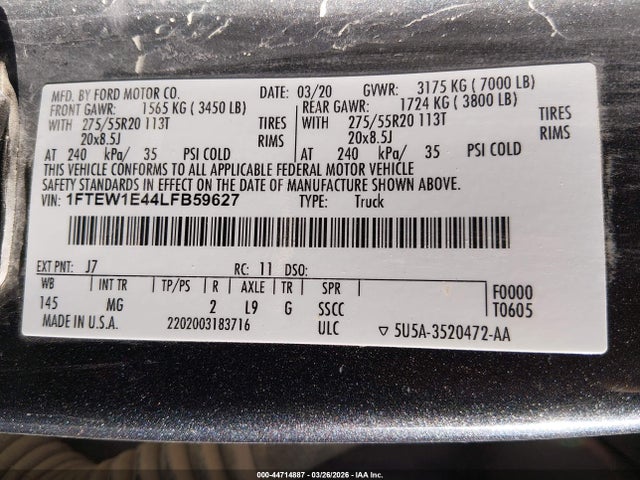 Ford F-150 Xlt 2020 1FTEW1E44LFB59627 Image 9