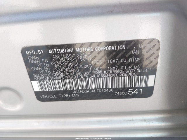 Продаж на аукціоні авто 2020 Mitsubishi Outlander Le 2.4/se 2.4/sel 2.4/sp 2.4, vin: JA4AD3A3XLZ032466, номер лоту: 44714900