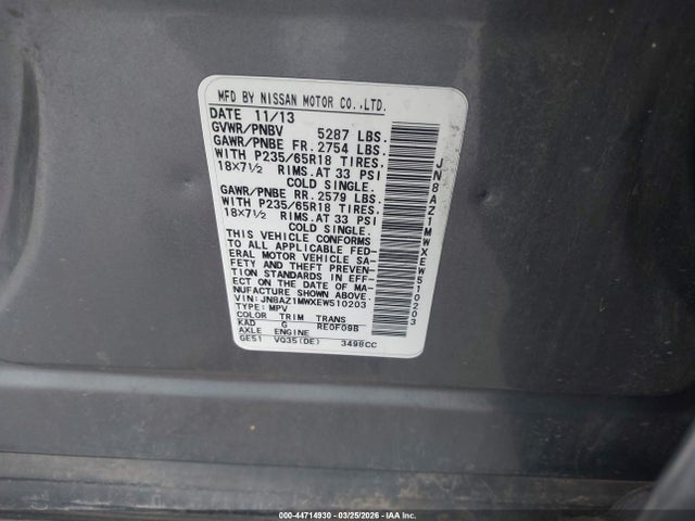 JN8AZ1MWXEW510203 Nissan MURANO SL