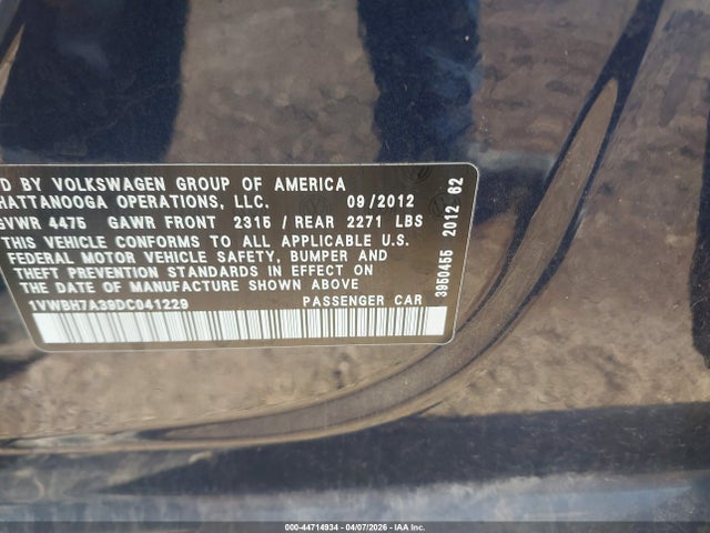 2013 VOLKSWAGEN PASSAT 1VWBH7A39DC041229 Photo 8