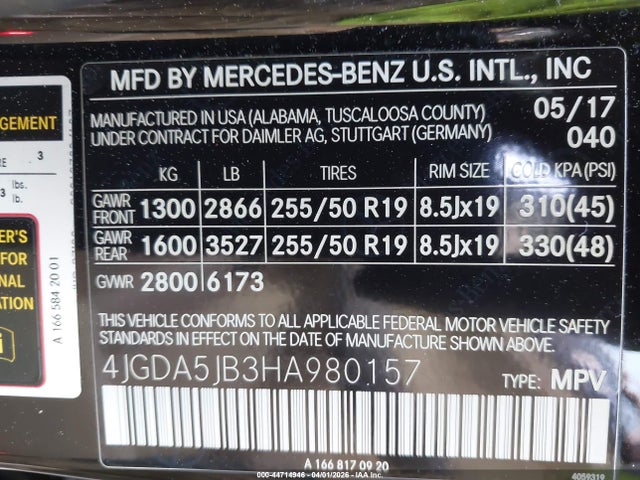 Продажа на аукционе авто 2017 Mercedes-benz Gle 350, vin: 4JGDA5JB3HA980157, номер лота: 44714946