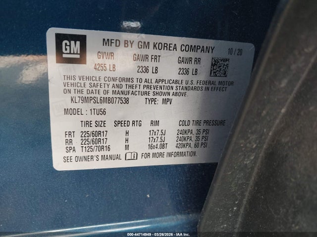 KL79MPSL6MB077538 Chevrolet Trailblazer Fwd Lt