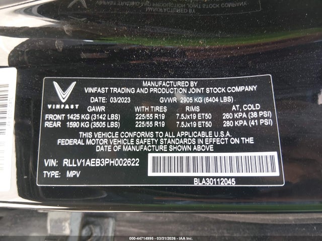 Продажа на аукционе авто 2023 Vinfast Vf 8 Eco, vin: RLLV1AEB3PH002622, номер лота: 44714995