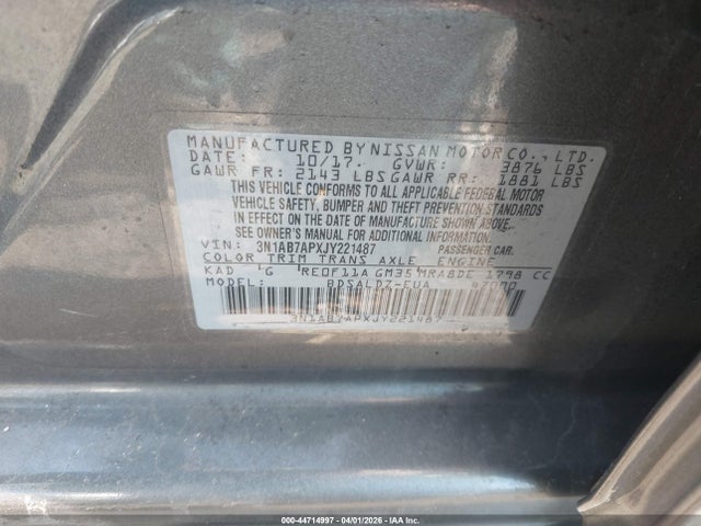 3N1AB7APXJY221487 Nissan SENTRA SV