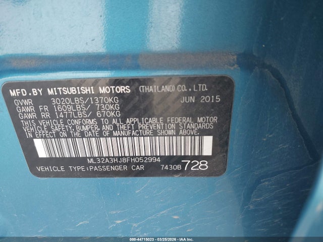 2015 MITSUBISHI MIRAGE ML32A3HJ8FH052994 Photo 8