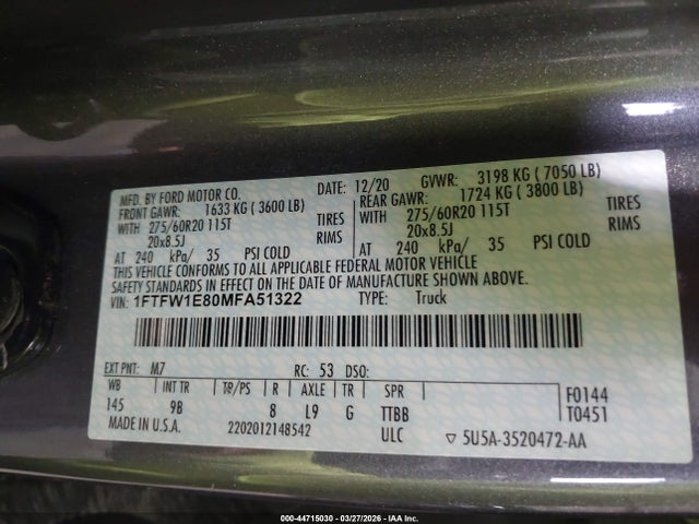 Ford F-150 Platinum 2021 1FTFW1E80MFA51322 Image 9
